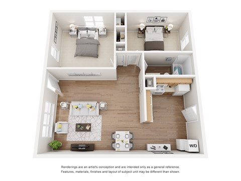 Floor plan for 2 beds, 1 bath, 700 sqft